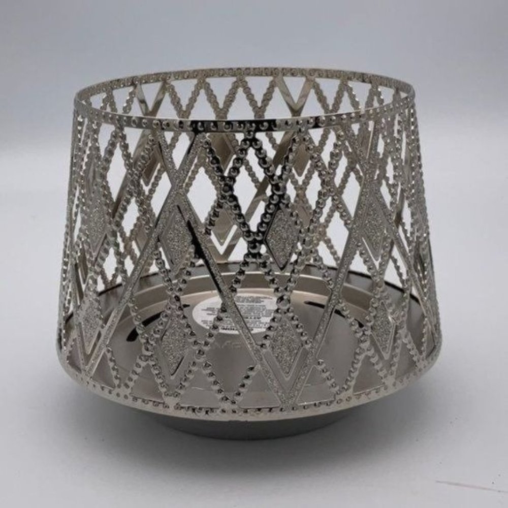 Bath & Body Works Geometric Argyle Silver glitter 3 wick Candle Holder NEW
